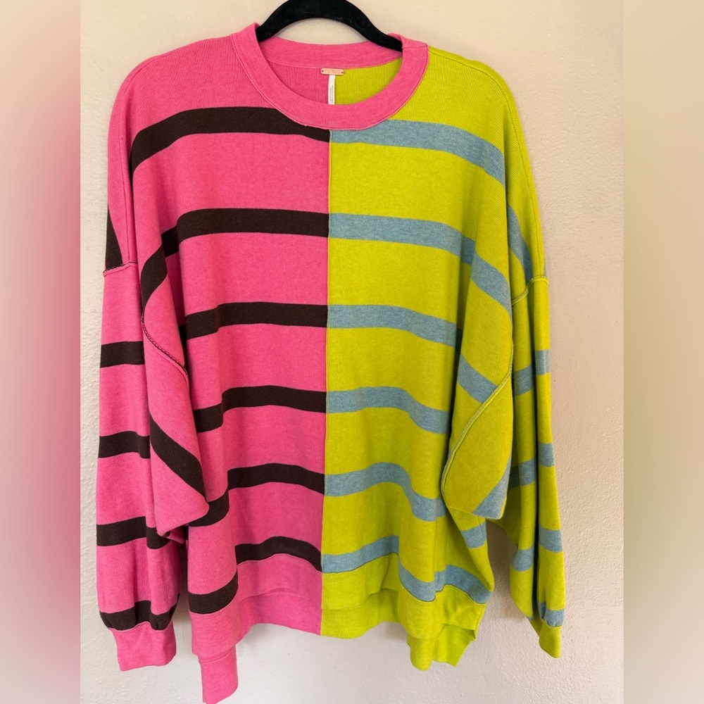 Free People Uptown Stripe Pullover Oversized Sweater - Small